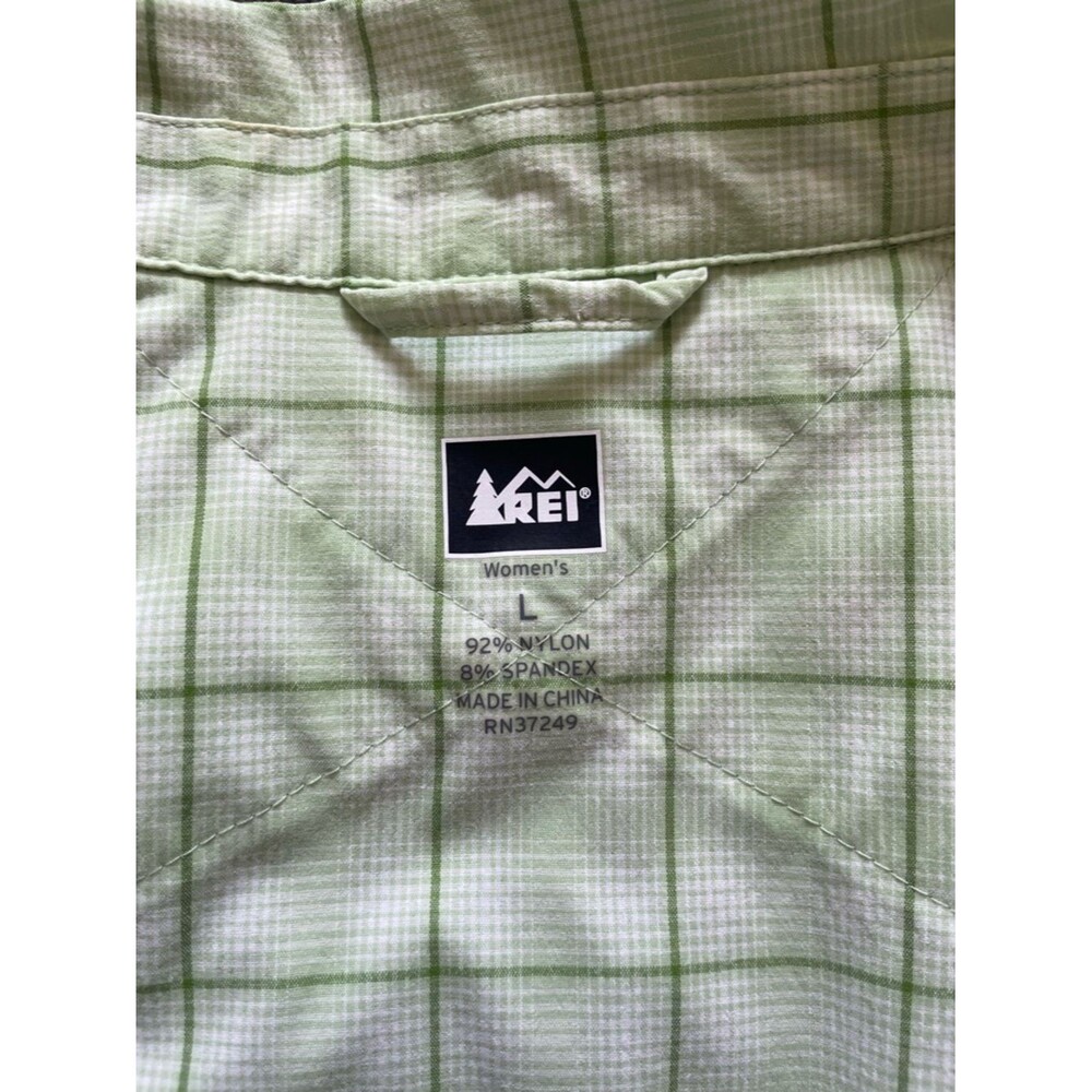 REI Women’s Long Sleeve Hiking Shirt Green Plaid Snap Front - Large - Picture 9 of 12